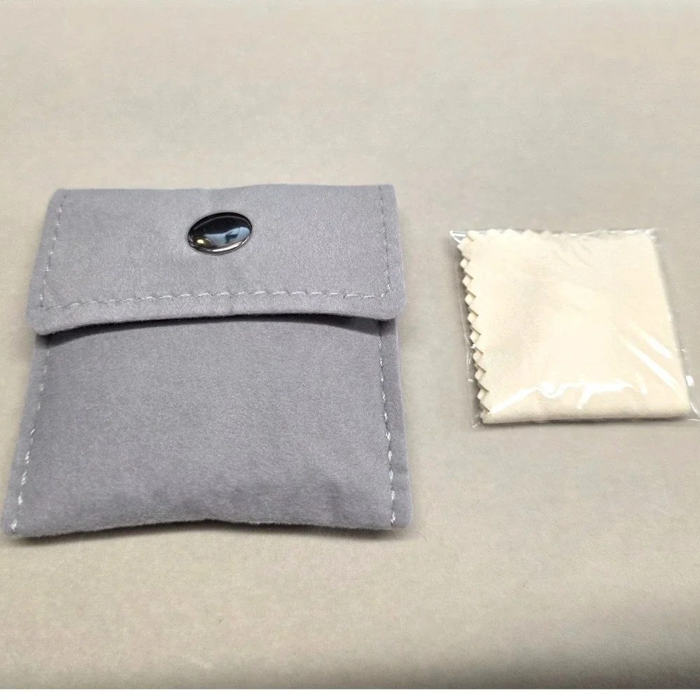 NEW Jewelry Pouch with Polishing Cloth Unisex Small Grey Microfiber Snap Travel